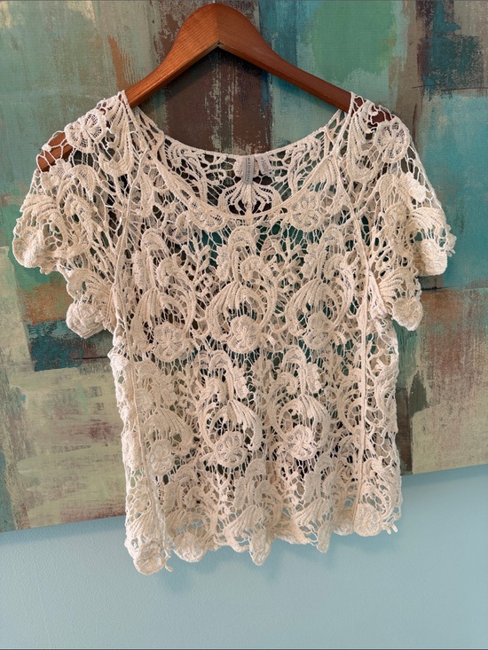 Madison Tops - Cream Floral Crochet Lace Top Sheer Cottagecore Boho Fairy Festival Blouse